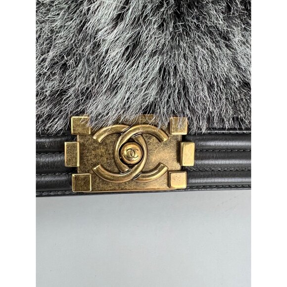 Chanel Small Boy Flap Quilted Goat Hair Gray Leather Shoulder Bag RARE - Picture 16 of 16